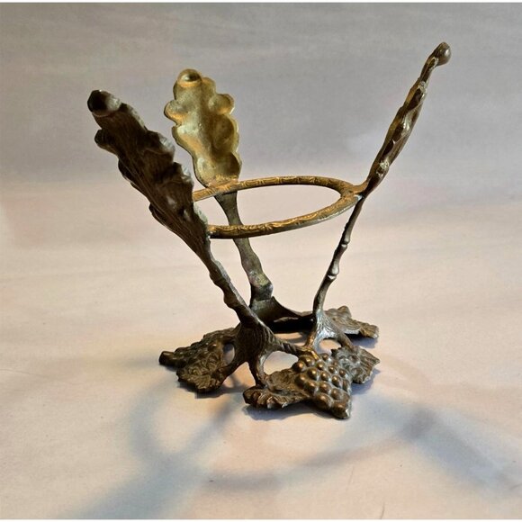 Brass Orb Holder Vtg Speheres Candle Bowl Three Prong Grapes & Leaves 6"x6"x4.5" - Picture 14 of 14